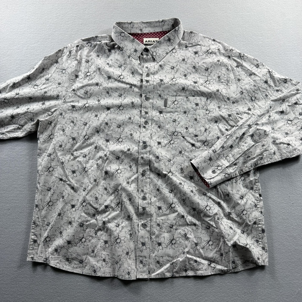 Ariat Shirt Mens 2XL Gray Floral‎ Long Sleeve Button Front Modern Fit Stretch